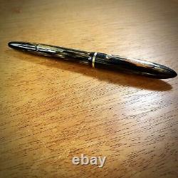 Vintage Fountain Pen, Sheaffer Black Brown Stripe, 14k Gold Nib, Fine, Working