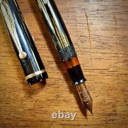 Vintage Fountain Pen, Sheaffer Black Brown Stripe, 14k Gold Nib, Fine, Working