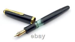 Vintage German Piston Filler Fountain Pen In Black 14k Oblique Broad Nib Germany