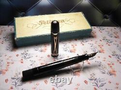 Vintage Jet Black Pelikan 100 Fountain Pen in Box-14K Gold Nib-Germany 1930s