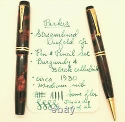 Vintage PARKER DUOFOLD Celluloid Fountain Pen&Pencil- Nib FLEX M to BB -RESTORED