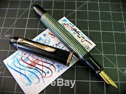 Vintage Pelikan 140 Fountain Pen Green & Black GT Semi Flex Nib Germany