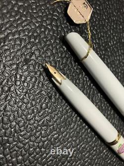 Vintage Platinum Pocket Fountain Pen & Pencil With 4 Ink Cartridge (18K Gold)