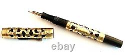 Vintage Salz Bros. Gold Filigree Overlay Black Rubber Fountain Pen