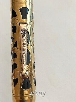 Vintage Salz Bros. Gold Filigree Overlay Black Rubber Fountain Pen