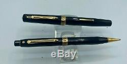 Vintage WAHL DORIC Fountain Pen + Pencil Gold Seal BLACK GT 14k NIB Restored