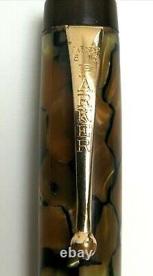 Vtg 20s Parker Duofold DeLuxe Junior Fountain Pen 14k Gold Nib Marbled 11.5cm