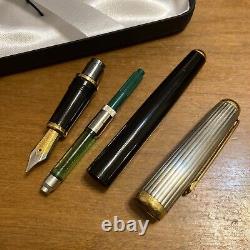 Vtg Inoxcrom Sirocco Black Fountain Pen with925 Silver Cap withCase Spain With Ink Box