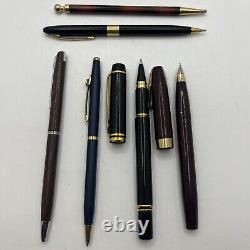 Vtg LOT 6 Sheaffer White Dot Fountain Pen Black Waterman Ballpoint Bradley