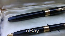 Vtg PFM Sheaffer White dot Snorkel 14k nib fountain Pen Pencil set Black Gold