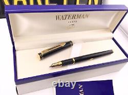 WATERMAN EXECUTIVE BLACK LACQUER Fountain Pen 18K Med nib NEW