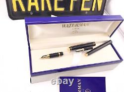 WATERMAN EXECUTIVE BLACK LACQUER Fountain Pen 18K Med nib NEW