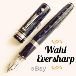Wahl Eversharp Decoband Engine Tured Black Super Flex Silver Trim Fountain Pen