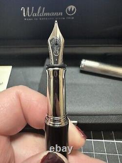 Waldmann Tuscany Fountain Pen in Black Lacquer with Sterling Silver, Broad Nib