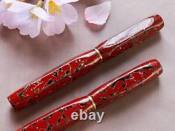Wancher Japanese Lacquer Tsugaru Urushi & Shell Fountain Pen Red Nib/SS NWB