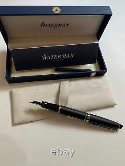 Waterman Expert Black Matte Fountain Pen Med Nib Chrome Trim