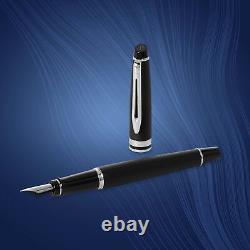 Waterman Expert Fountain Pen, Matte Black with Chrome Trim, Fine Nib with Blu