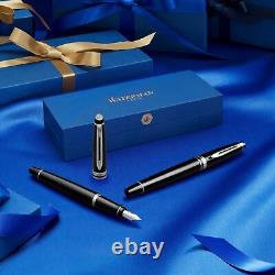 Waterman Expert Fountain Pen, Matte Black with Chrome Trim, Fine Nib with Blu