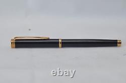 Waterman Gentleman Fountain Pen Black Lacquer & Gold 18K Gold Broad Pt In Box