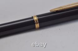 Waterman Gentleman Fountain Pen Black Lacquer & Gold 18K Gold Broad Pt In Box