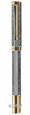 Xezo Hand-etched, Diamond cut Legionnaire 18K Gold Platinum Pl Fine Fountain Pen