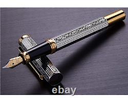 Xezo Hand-etched, Diamond cut Legionnaire 18K Gold Platinum Pl Fine Fountain Pen