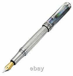 Xezo Handcrafted Maestro 925 Sterling Silver Black Mother of Pearl Fountain Pen