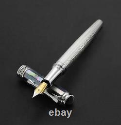 Xezo Handcrafted Maestro 925 Sterling Silver Black Mother of Pearl Fountain Pen