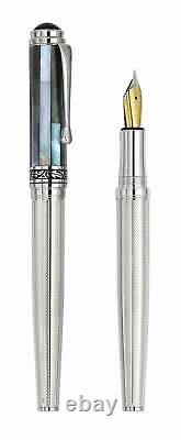 Xezo Handcrafted Maestro 925 Sterling Silver Black Mother of Pearl Fountain Pen