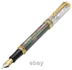 Xezo Handcrafted Maestro Medium Fountain Pen, Black & White Mother of Pearl. LE