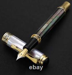 Xezo Handcrafted Maestro Medium Fountain Pen, Black & White Mother of Pearl. LE