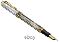 Xezo Handcrafted Maestro Medium Fountain Pen, Black & White Mother of Pearl. LE