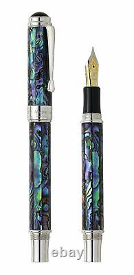 Xezo Handcrafted Maestro Sea Shell Fountain Pen, Medium Nib. Platinum Plated, LE