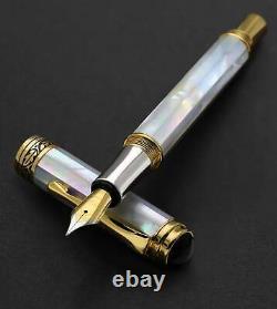 Xezo Handcrafted Maestro White Mother of Pearl Medium Fountain Pen. LE, Handmade