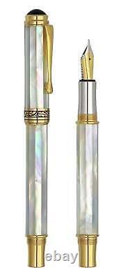 Xezo Handcrafted Maestro White Mother of Pearl Medium Fountain Pen. LE, Handmade