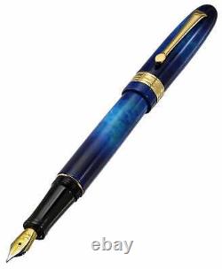 Xezo Handmade Phantom Stardust Blue Fountain Pen, Fine Nib. Gold Plated, LE
