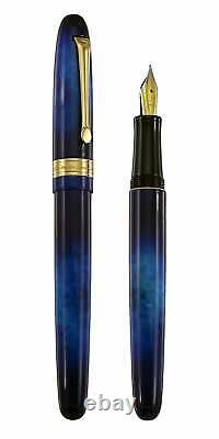 Xezo Handmade Phantom Stardust Blue Fountain Pen, Fine Nib. Gold Plated, LE