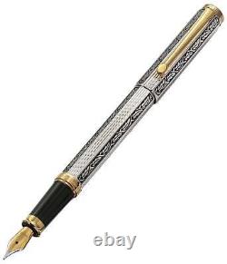 Xezo Legionnaire Silver & Gold Fine Fountain Pen, 18K Gold Plated. Handmade, LE