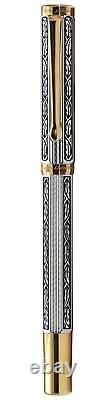 Xezo Legionnaire Silver & Gold Fine Fountain Pen, 18K Gold Plated. Handmade, LE