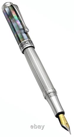 Xezo Maestro 925 Black MOP & Sterling Silver Med Fountain Pen, Platinum Plated