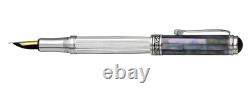 Xezo Maestro 925 Black MOP & Sterling Silver Med Fountain Pen, Platinum Plated