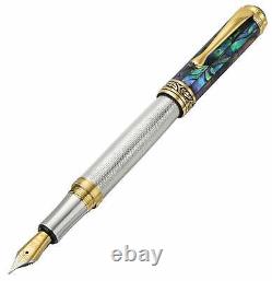 Xezo Maestro 925 Sterling Silver & Sea Shell Fountain Pen with Gold, Fine Nib. LE
