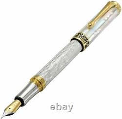 Xezo Maestro 925 Sterling Silver & White Mother of Pearl Fountain Pen, Fine Nib