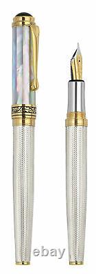 Xezo Maestro 925 Sterling Silver & White Mother of Pearl Fountain Pen, Fine Nib