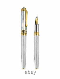 Xezo Maestro 925 Sterling Silver & White Mother of Pearl Fountain Pen, Fine Nib