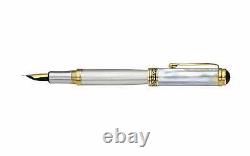 Xezo Maestro 925 Sterling Silver & White Mother of Pearl Fountain Pen, Fine Nib