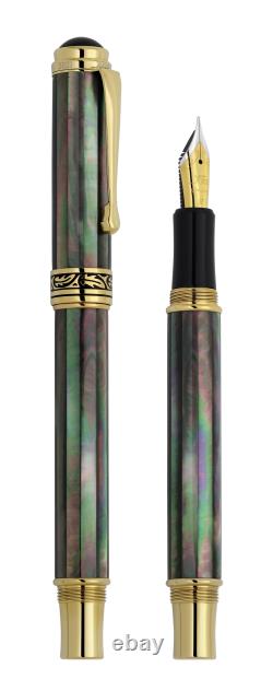 Xezo Maestro Black MOP Fine Fountain Pen, 18K Gold Plated. Handmade, LE