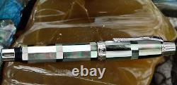 Xezo Maestro Black/White MOP 18K Gold Fine Nib Fountain Pen, Platinum Plated. LE