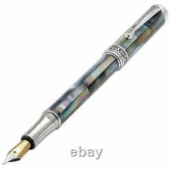 Xezo Maestro Fountain Pen, Fine Point. Black Mother of Pearl, Platinum Plated