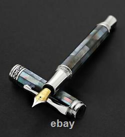 Xezo Maestro Fountain Pen, Fine Point. Black Mother of Pearl, Platinum Plated